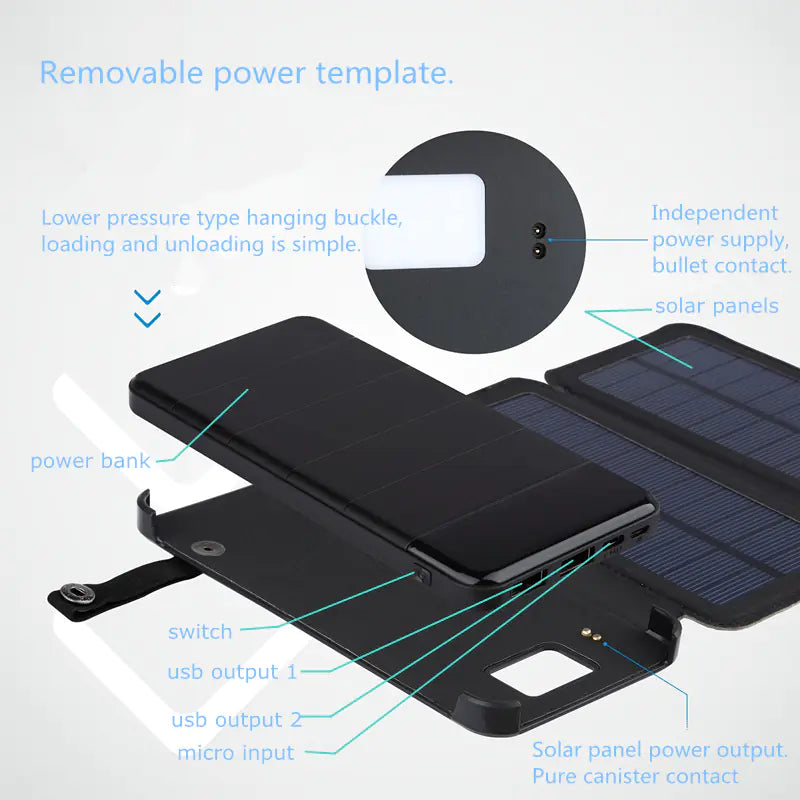 Foldable Solar Power Bank with Detachable Design
